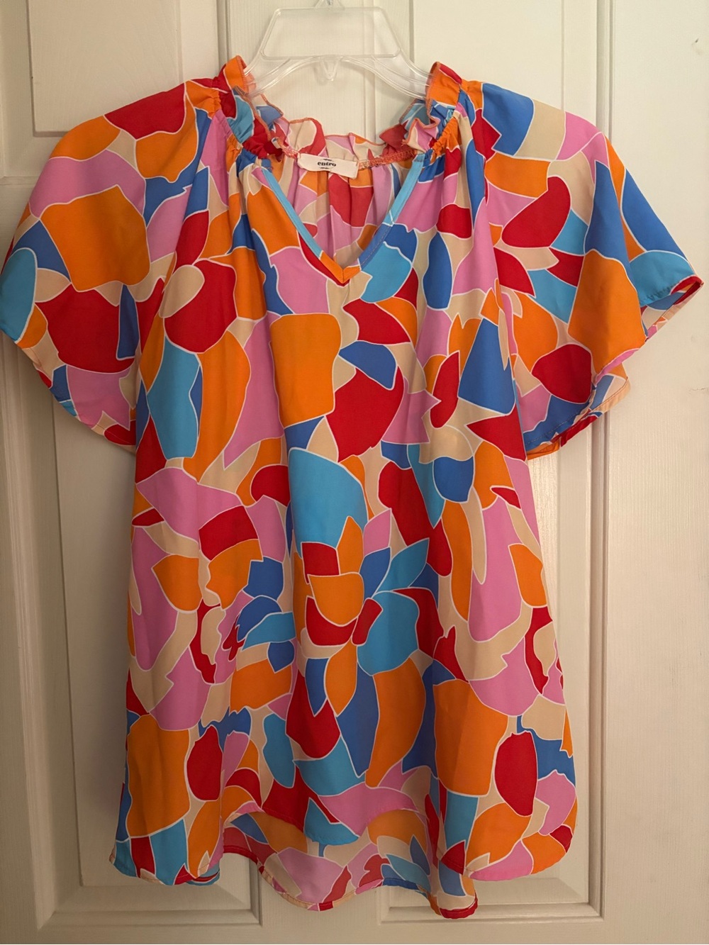 Entro Size Medium Multi-Color Print Women's Blouse in Red, Blue & Orange